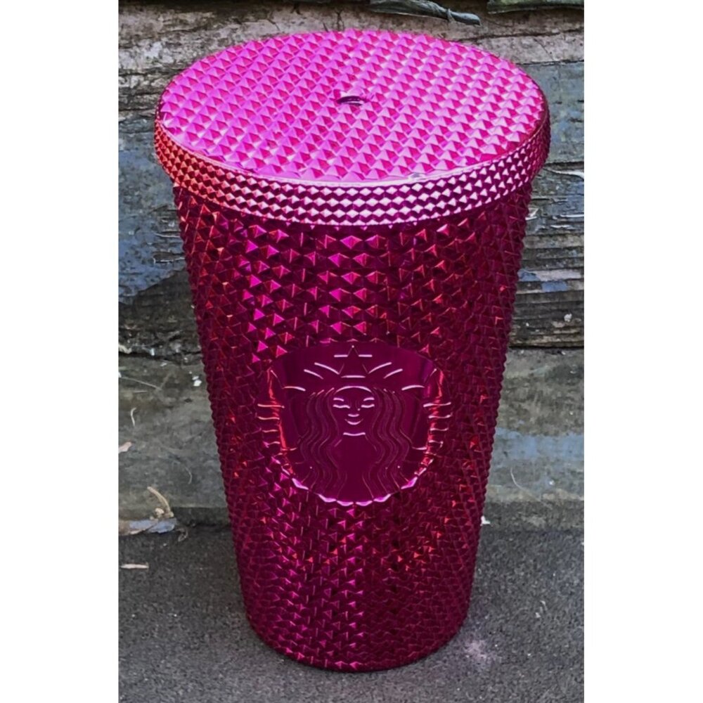 Starbucks Christmas 2022 Grande Sangria 24 oz Metallic Pink Studded Tumbler - Picture 2 of 8